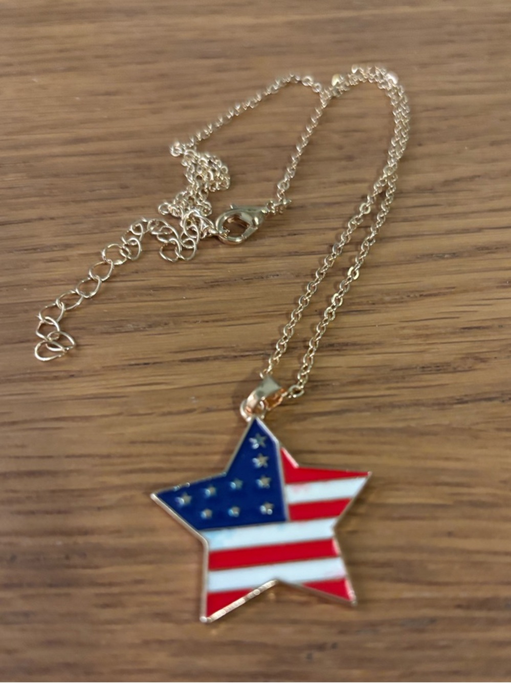 American Flag Gold-Tone Star Pendant Necklace 4th of July New